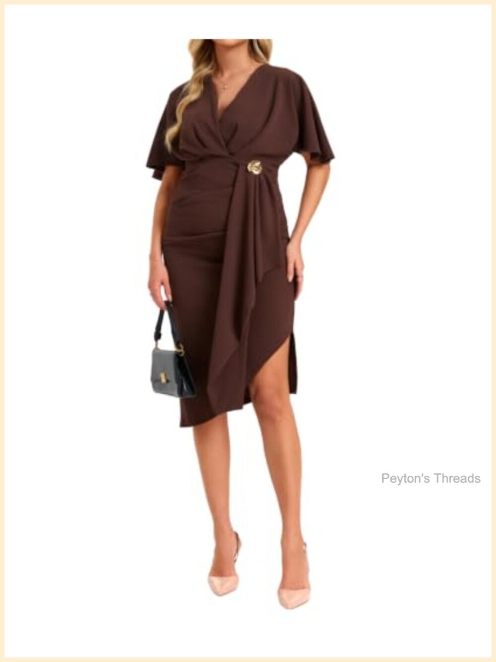 Batwing Sleeve Wrap V Neck Ruched Asymmetrical Hem Cocktail Dress